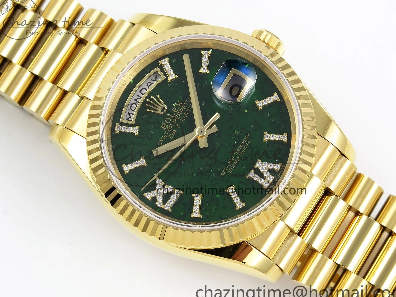 0212 Day Date 36 YG RAF 1:1 Best Edition Green Stone Roman Dial on YG Bracelet A Durable 1524